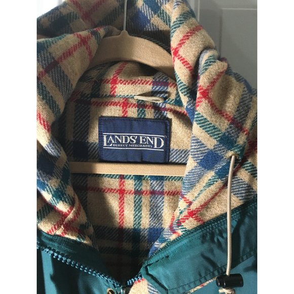 Lands End Direct Merchant green with plaid interior zip front hooded jacket - Picture 2 of 7